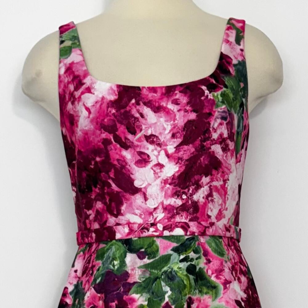 Marchesa Notte Printed Duchess Gown Midi Dress Satin Sleeveless Pink Floral 6 - Picture 3 of 11